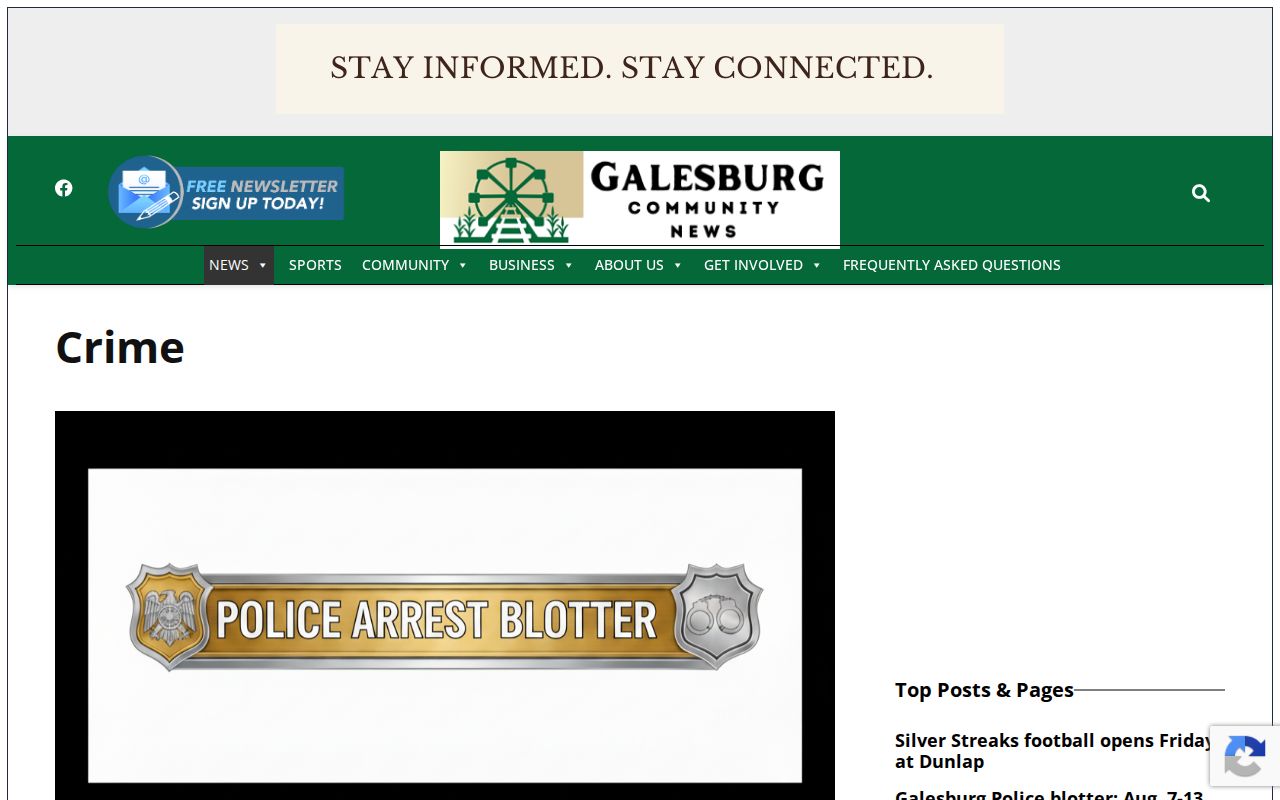 Galesburg Community News Knox County crime section screenshot