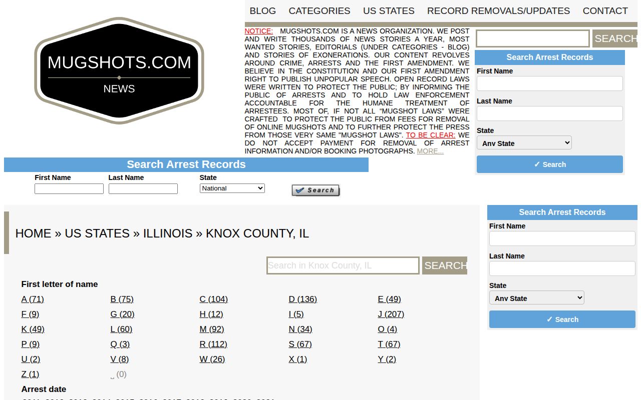 Mugshots.com Illinois Knox County archive source screenshot