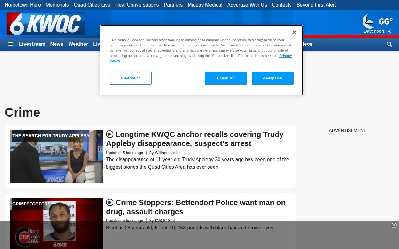 KWQC regional Knox County crime coverage source screenshot