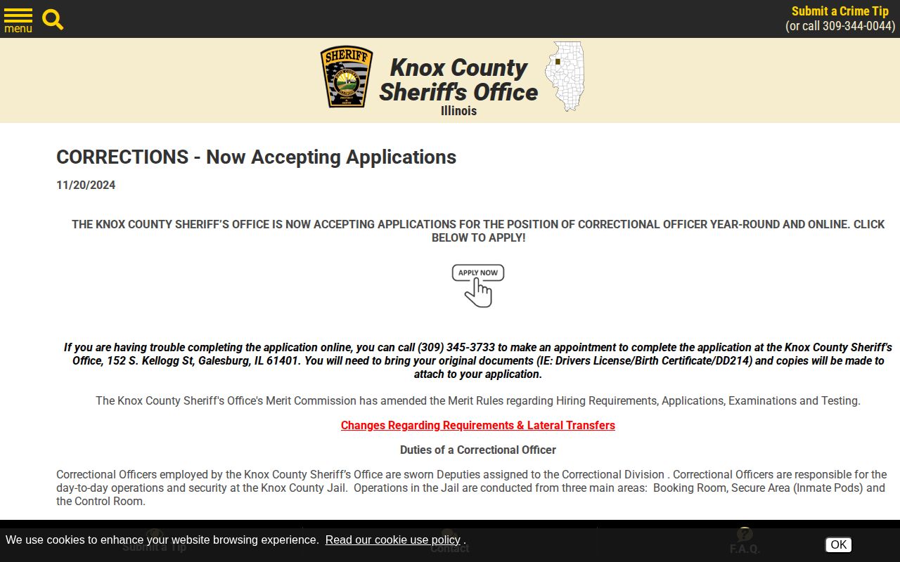 Knox County booking records and booking-photo duties source screenshot