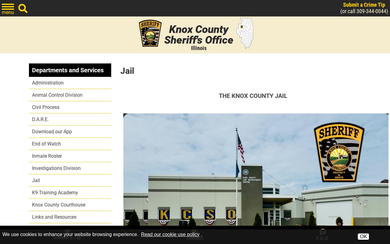 Knox County Jail bond and public-information page screenshot