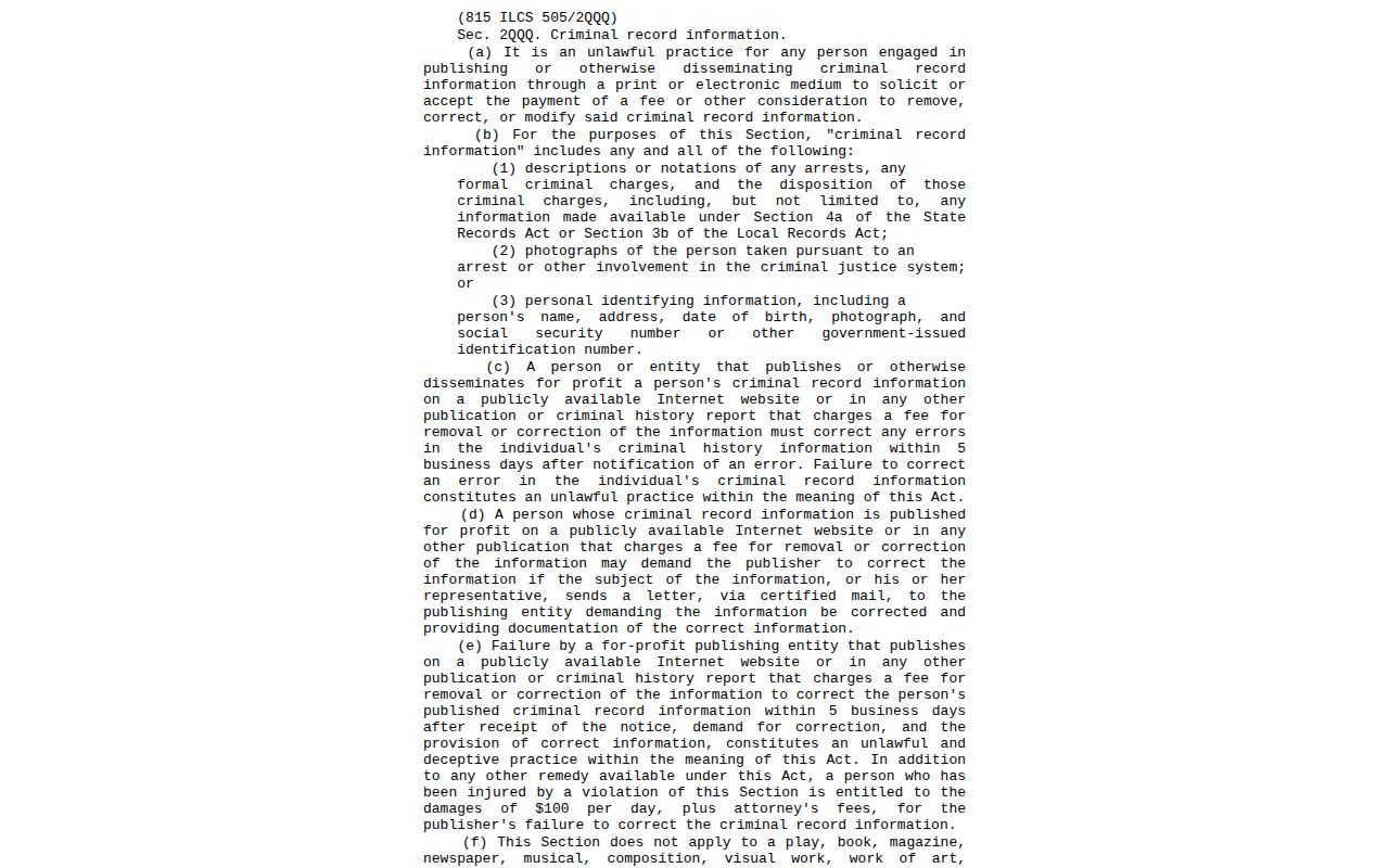 Illinois anti-pay-to-remove and criminal-record correction statute screenshot