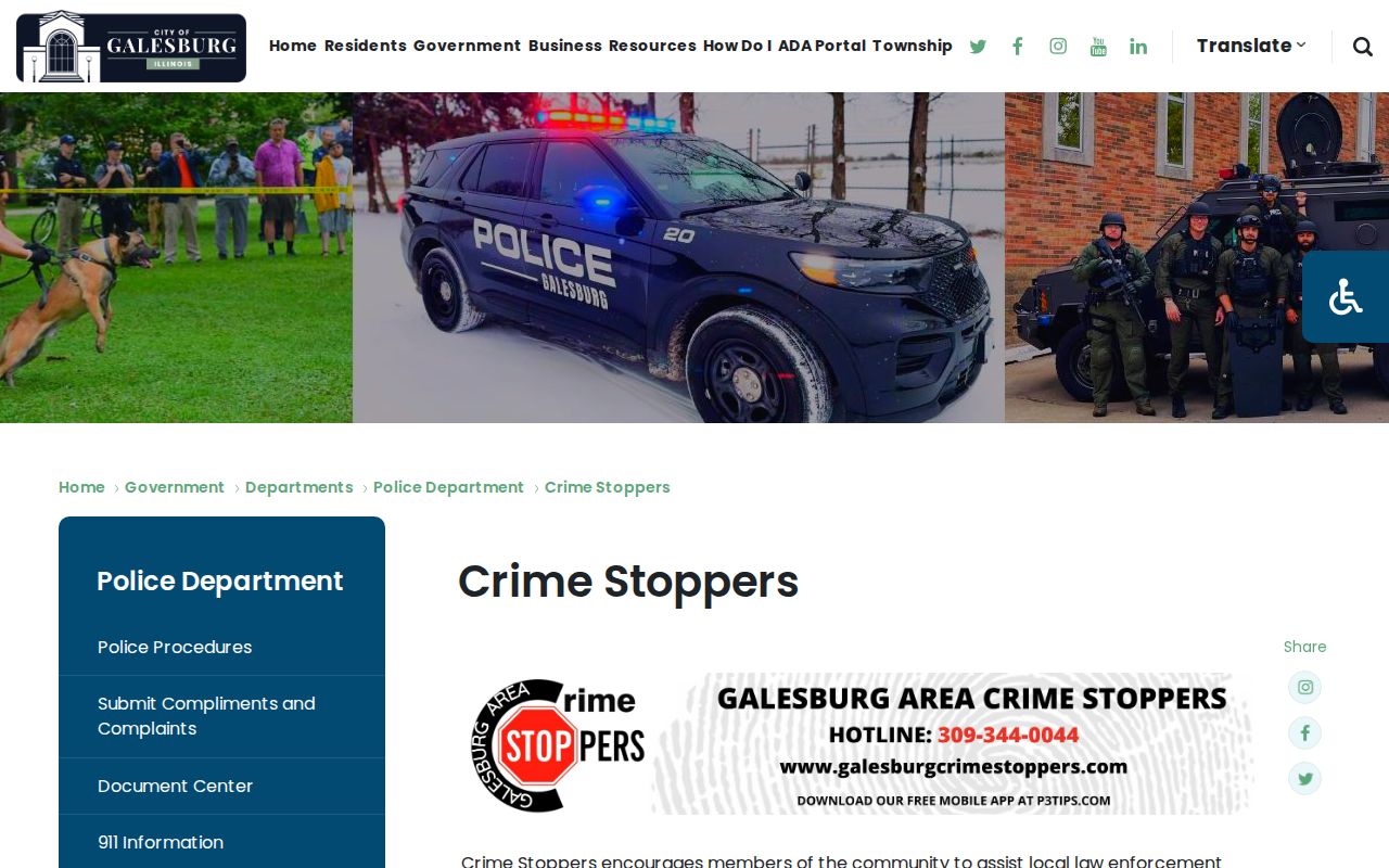 Galesburg Area Crime Stoppers tip route for Knox County source screenshot