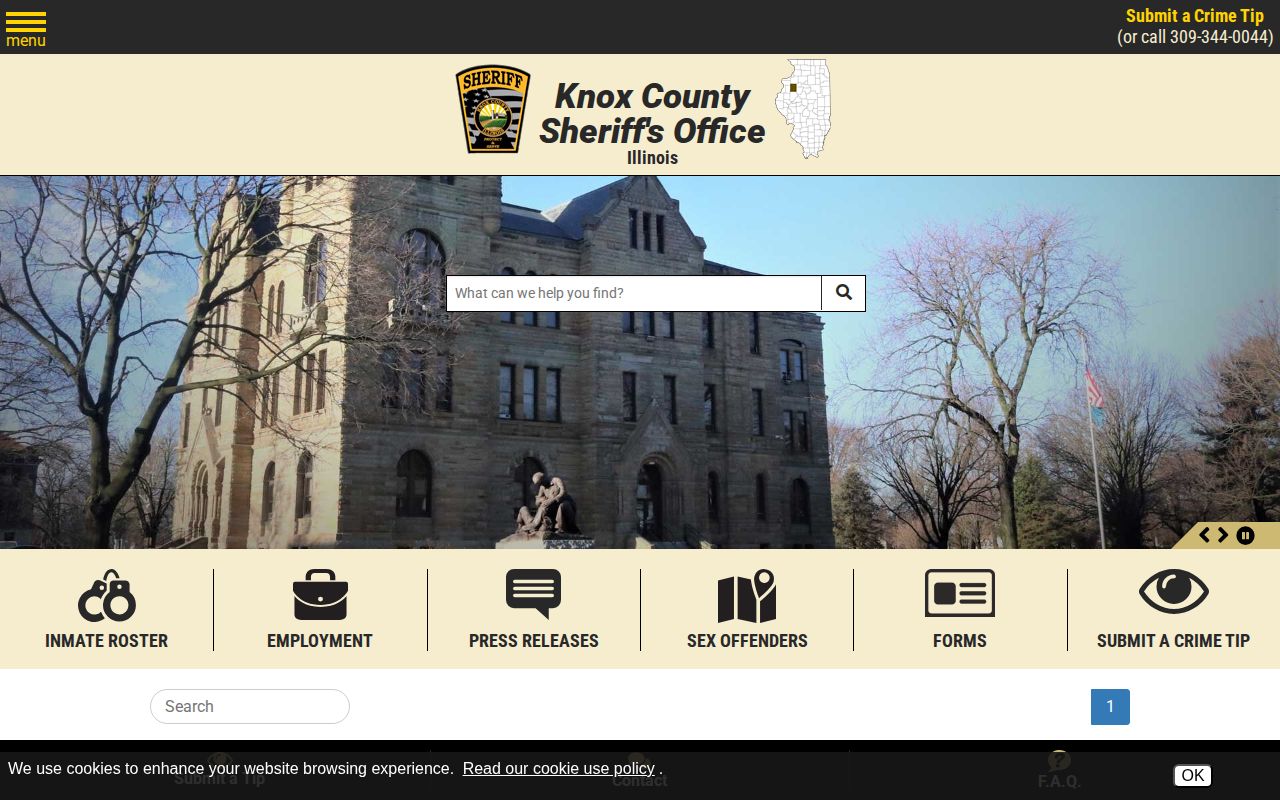 Knox County Sheriff homepage navigation and public-safety source screenshot