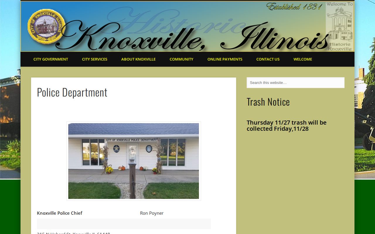 Knox County Illinois Knoxville Police Department contact page for arrest records